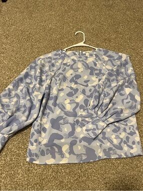 Nine West Light Blue and Cream Patterned Blouse